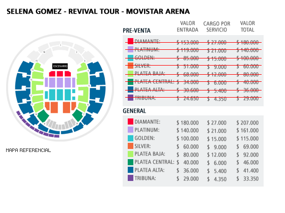 Mapa Selena Gomez - Movistar Arena