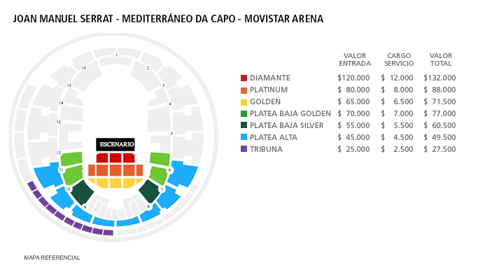 Mapa Joan Manuel Serrat - Movistar Arena