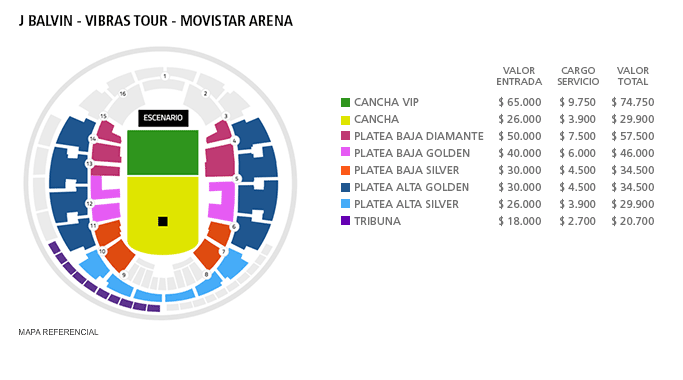 Mapa J Balvin - Movistar Arena