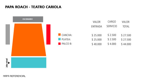Mapa Papa Roach - Teatro Cariola